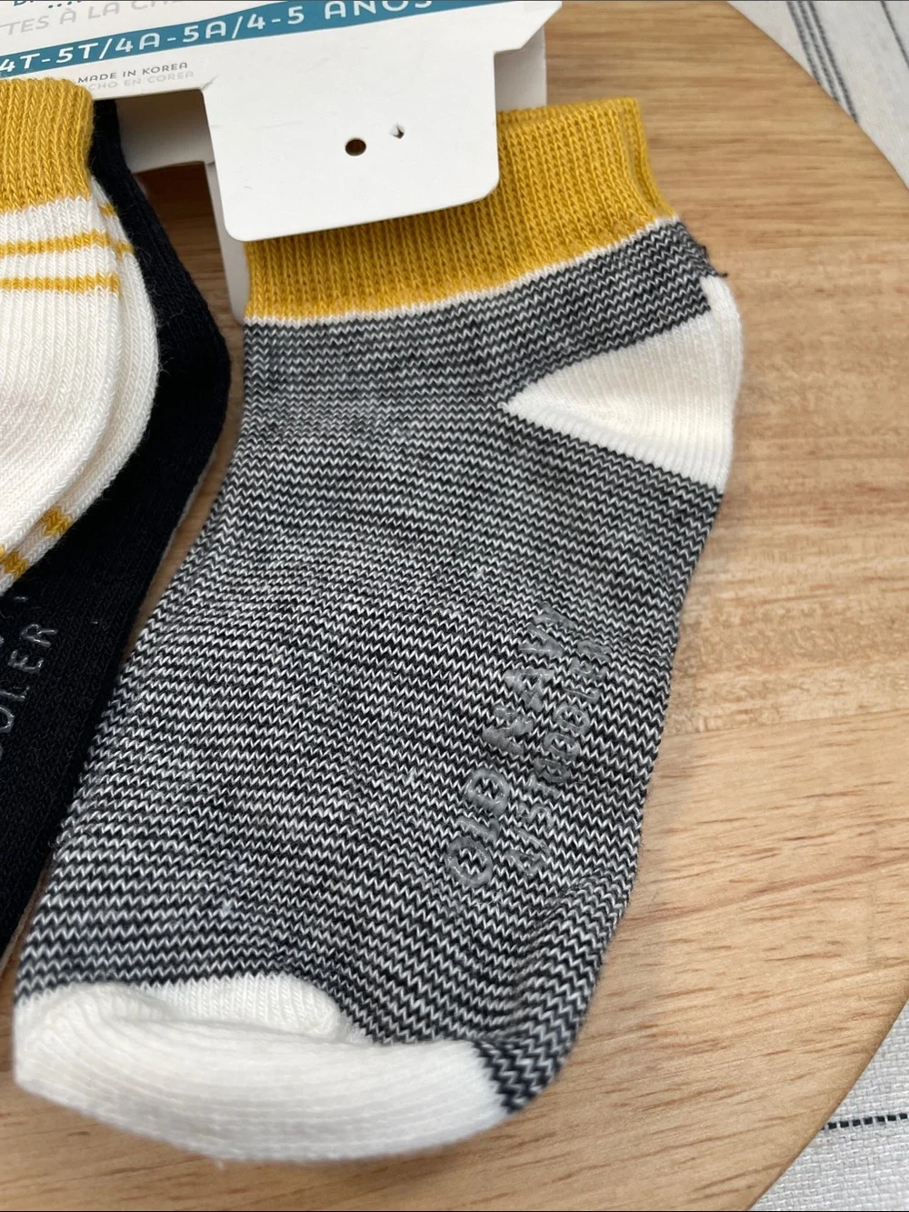 SALE! NWT Old Navy Baby Ankle Socks, Mustard, Black & Gray Stripe Set 3Pk 4T-5T